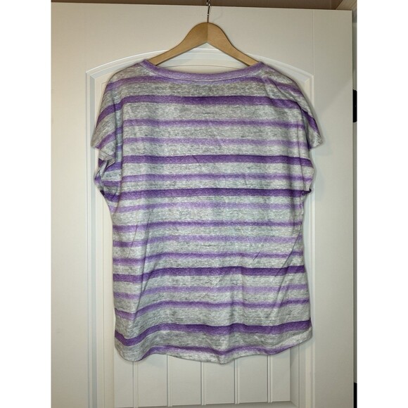 Womens Nicole Miller Short Sleeve Shirt Purple Gray Stripe Flower Top XL - Picture 4 of 8